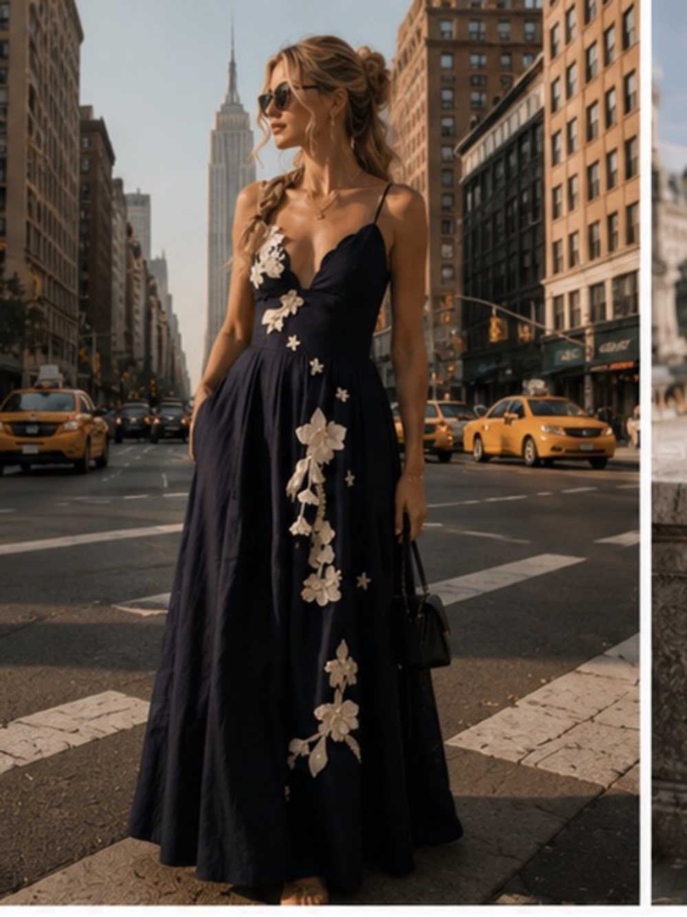 Agua by Agua Bendita Navy Maxi Dress with Ivory Floral Appliqués - Picture 3 of 16